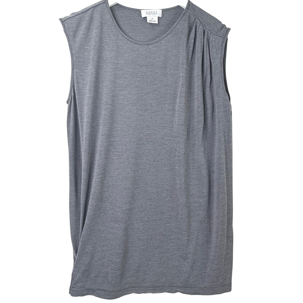 Barneys New York Silk Sleeveless Top Women M Gray Draped Pleated Shoulder